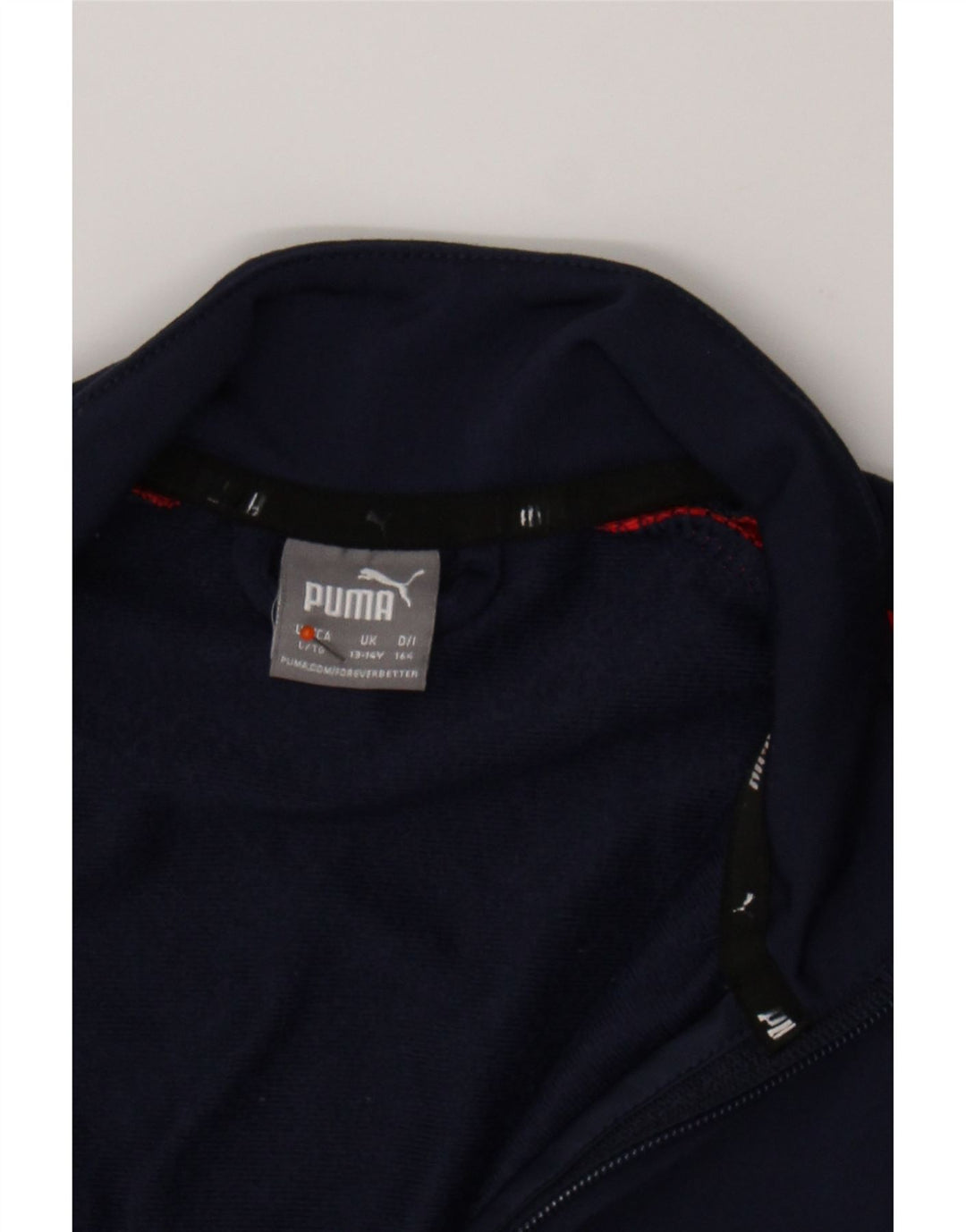 PUMA Boys Graphic Tracksuit Top Jacket 13-14 Years Navy Blue Colourblock Vintage Puma and Second-Hand Puma from Messina Hembry 