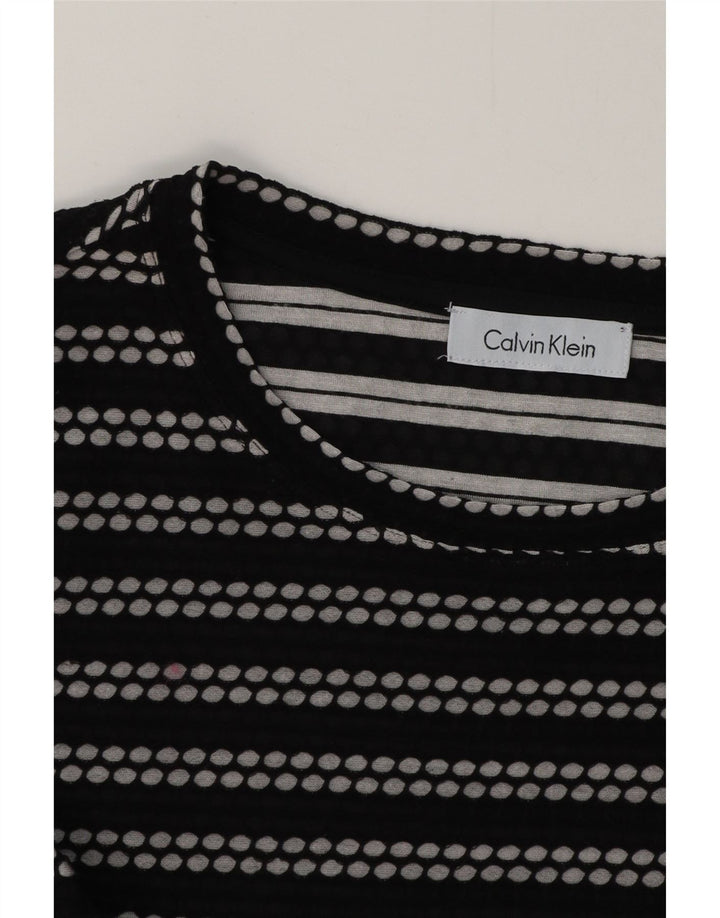 CALVIN KLEIN Womens Top Long Sleeve UK 12 Medium Black Striped