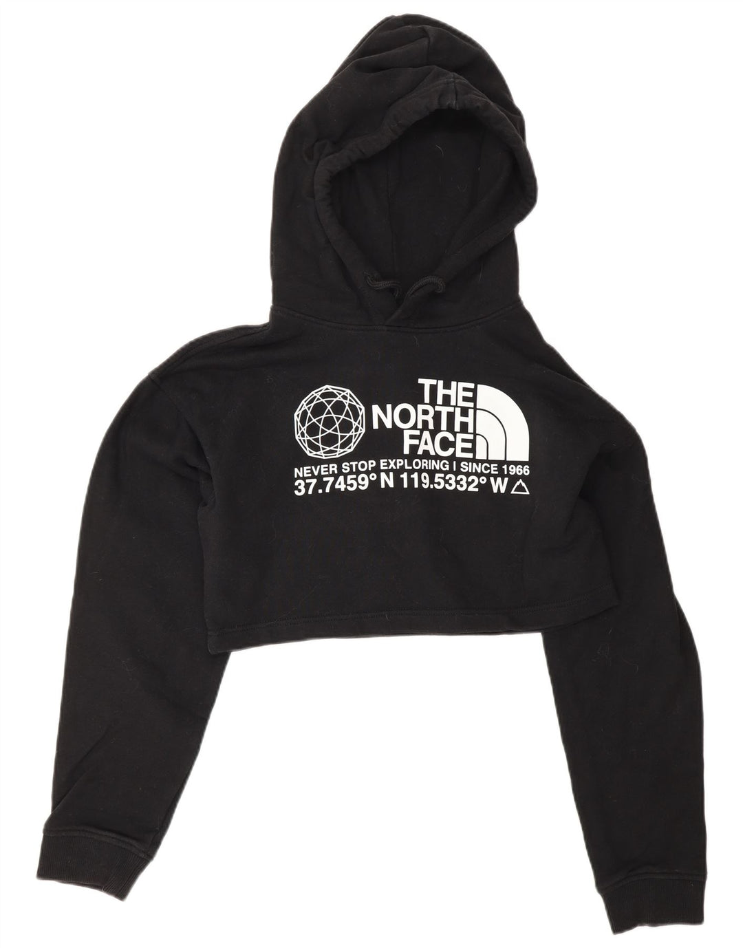 THE NORTH FACE Womens Oversized Crop Graphic Hoodie Jumper UK 6 XS Black
