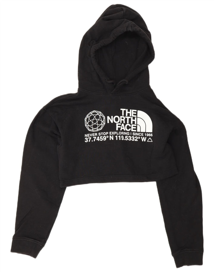 THE NORTH FACE Womens Oversized Crop Graphic Hoodie Jumper UK 6 XS Black