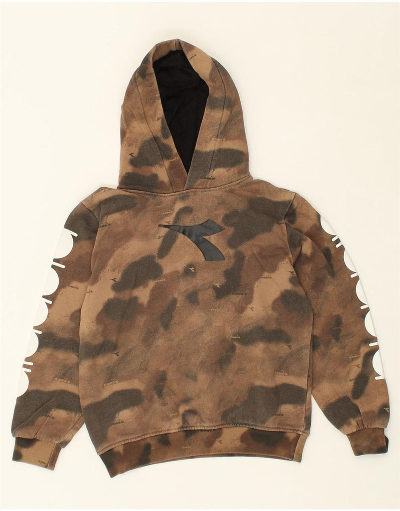 DIADORA Boys Graphic Hoodie Jumper 9-10 Years Brown Camouflage Cotton | Vintage Diadora | Thrift | Second-Hand Diadora | Used Clothing | Messina Hembry 