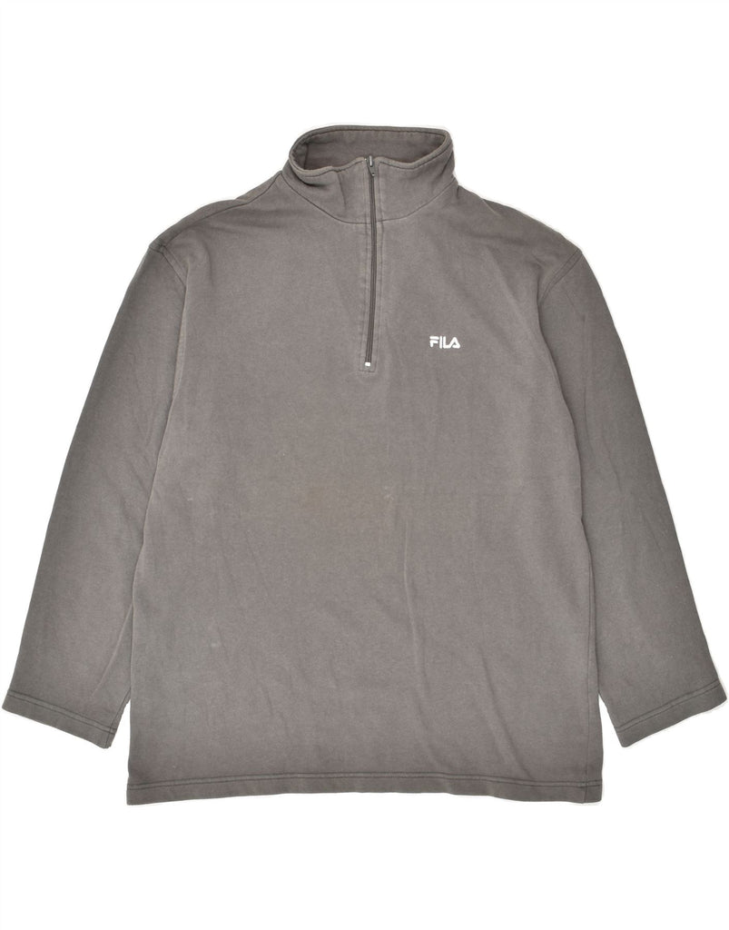 FILA Mens Zip Neck Sweatshirt Jumper IT 50 Medium Grey Cotton | Vintage Fila | Thrift | Second-Hand Fila | Used Clothing | Messina Hembry 