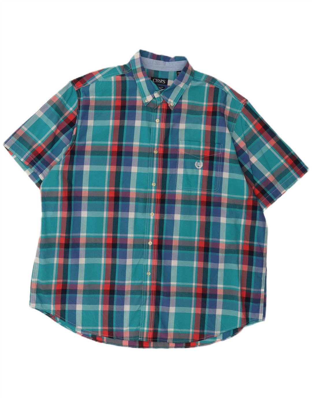 Chaps Mens Big Short Sleeve Shirt 2XL Blue Check Cotton