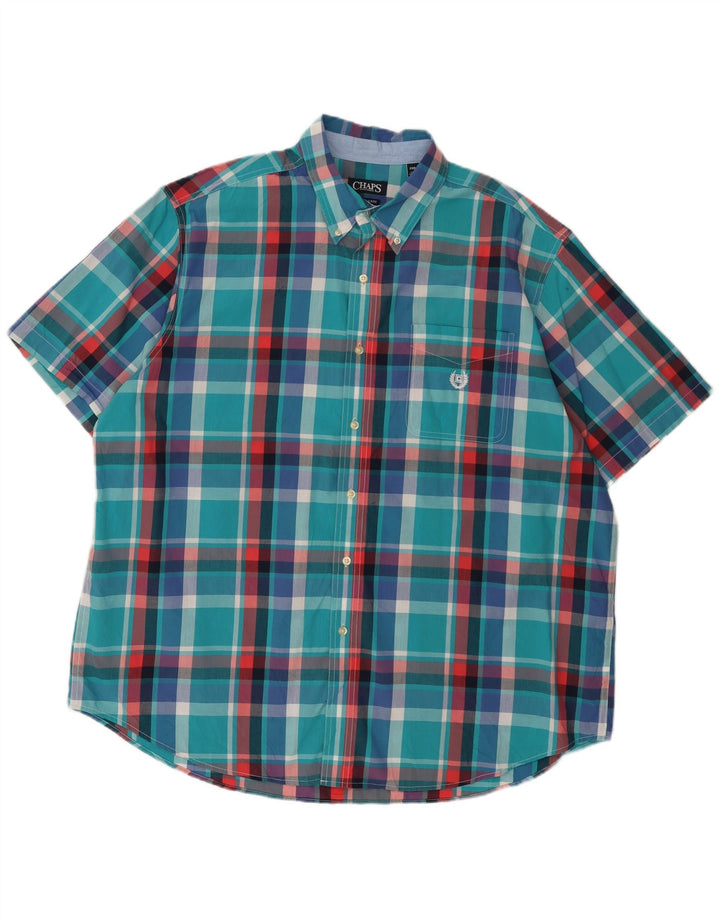 Chaps Mens Big Short Sleeve Shirt 2XL Blue Check Cotton