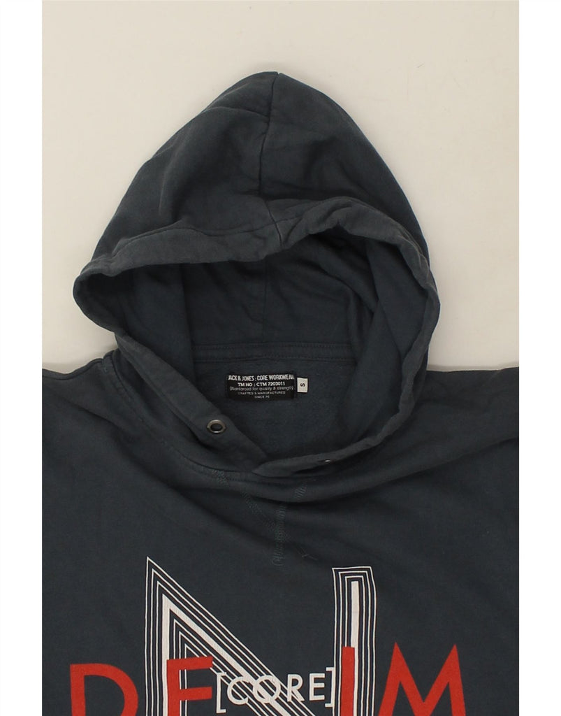 JACK & JONES Mens Core Graphic Hoodie Jumper Small Navy Blue Cotton | Vintage Jack & Jones | Thrift | Second-Hand Jack & Jones | Used Clothing | Messina Hembry 