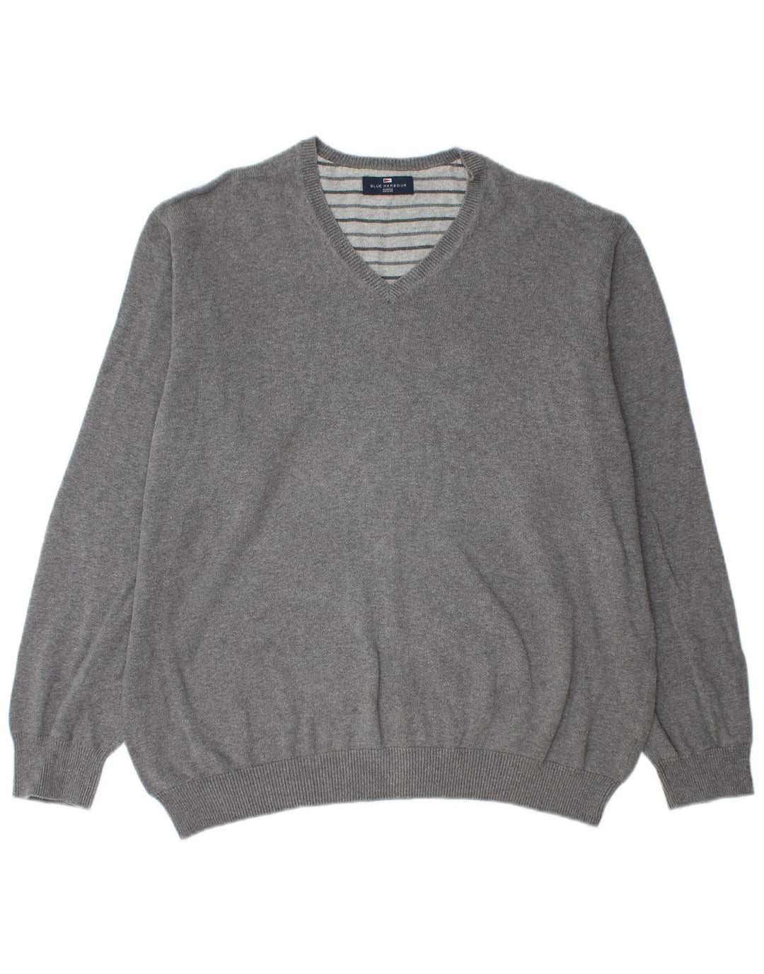 Marks & Spencer Mens Blue Harbour V-Neck Jumper Sweater 2XL Grey Cotton
