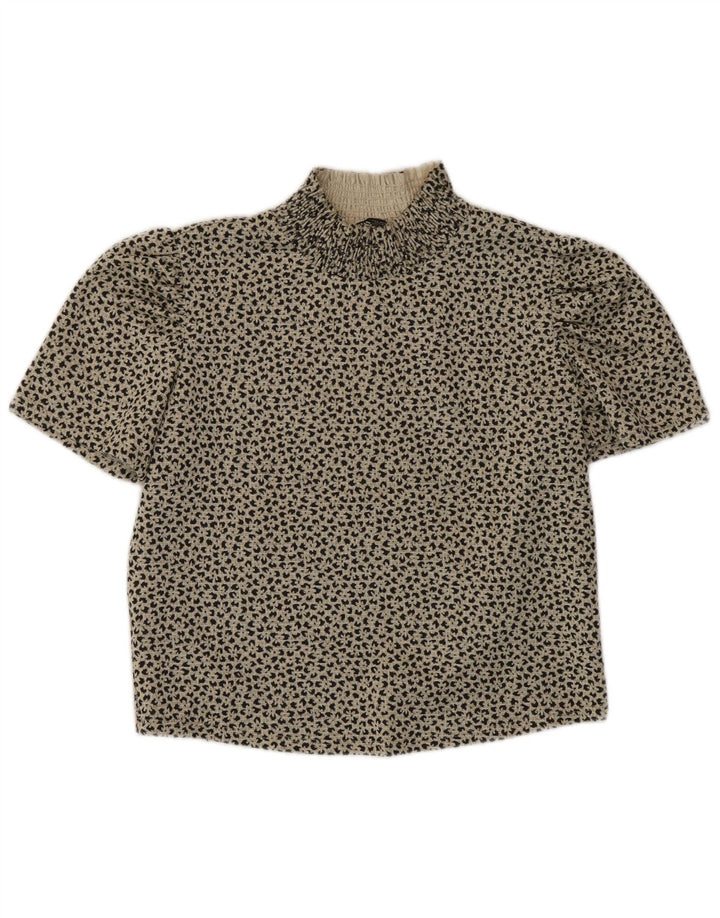 Zara Womens Crop Blouse Top UK 14 Large Grey Animal Print Polyester