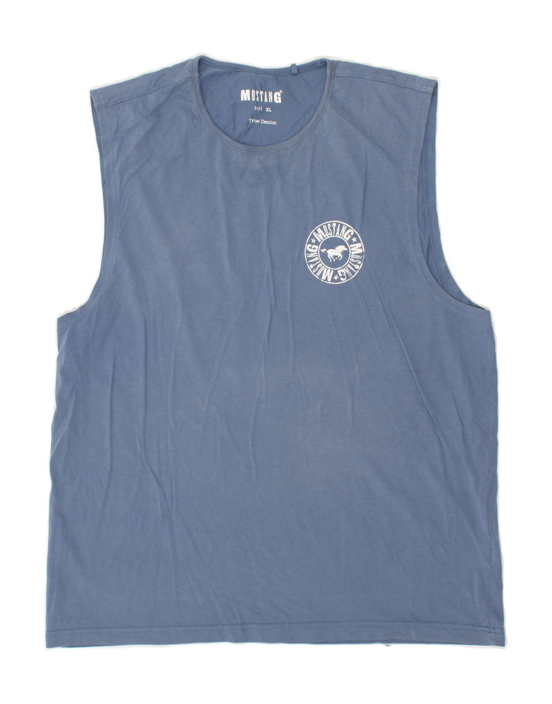 MUSTANG Mens Vest Top XL Blue Cotton | Vintage Mustang | Thrift | Second-Hand Mustang | Used Clothing | Messina Hembry 
