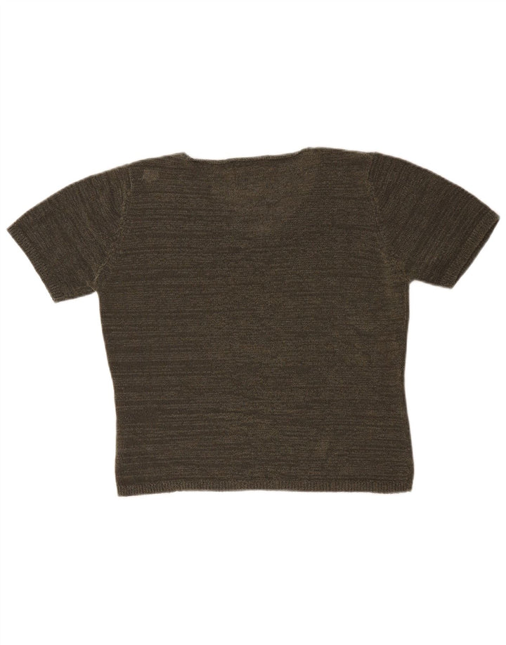 Marks & Spencer Womens Short Sleeve V-Neck Jumper Sweater UK 14 Medium Khak