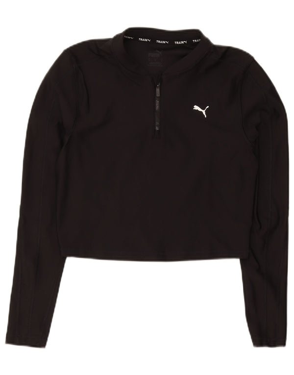 Puma Womens Crop Zip Neck Pullover Tracksuit Top UK 12 Medium Black