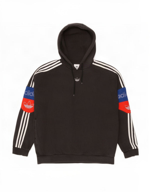 Adidas Mens Graphic Hoodie Jumper Medium Black Colourblock Cotton