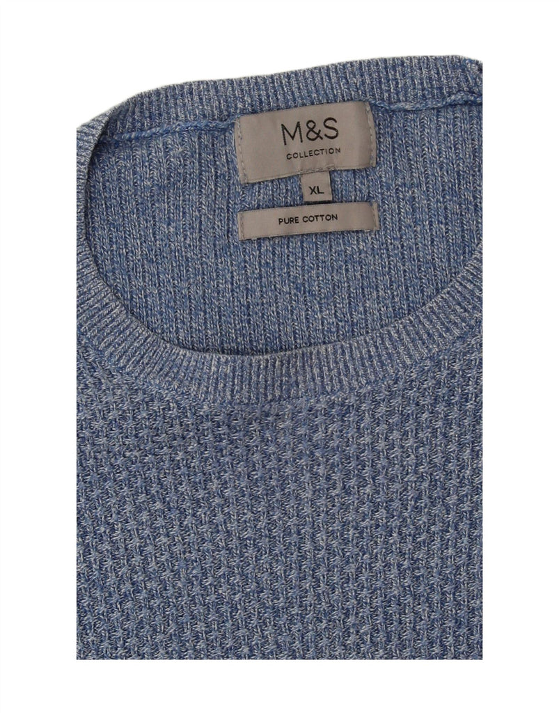 MARKS & SPENCER Mens Crew Neck Jumper Sweater XL Blue Cotton Vintage Marks & Spencer and Second-Hand Marks & Spencer from Messina Hembry 