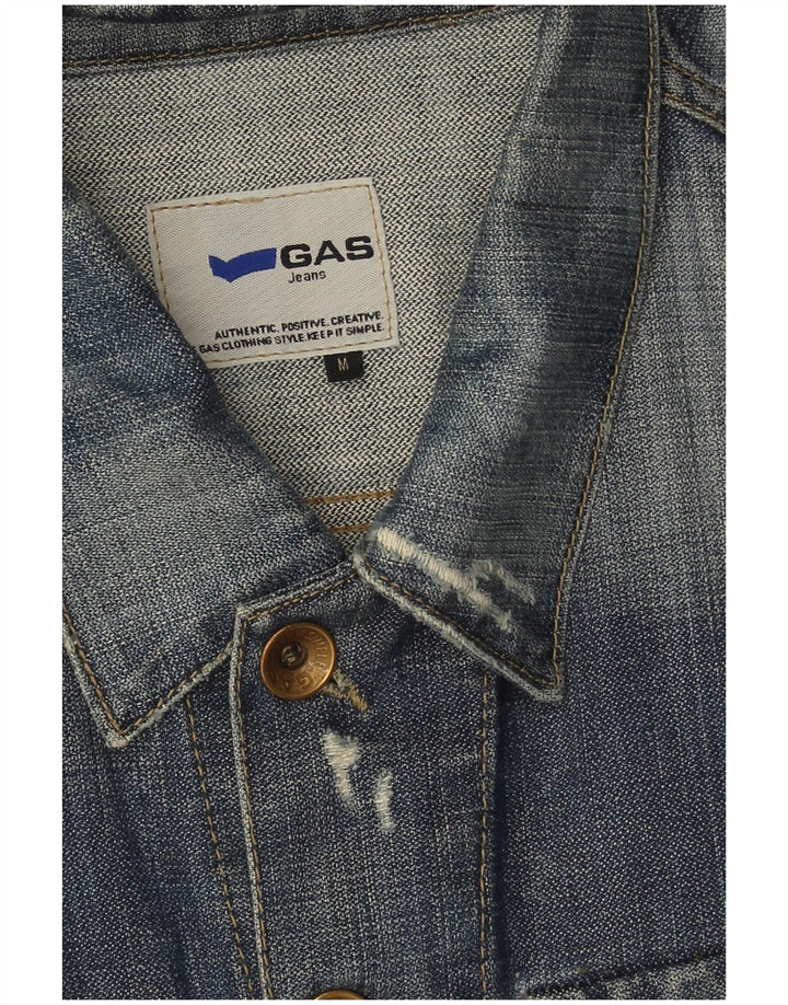 Gas Mens Distressed Denim Jacket UK 38 Medium Blue Cotton