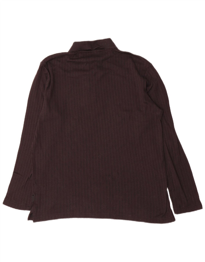 Hugo Boss Mens Long Sleeve Polo Shirt Medium Brown Striped Cotton