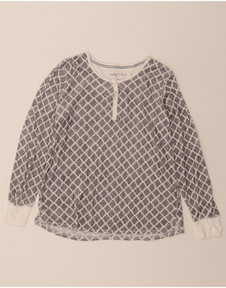 NAUTICA Womens Top Long Sleeve UK 14 Medium Grey Check Polyester Vintage Nautica and Second-Hand Nautica from Messina Hembry 