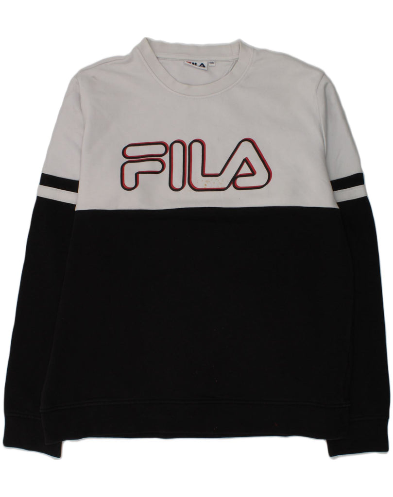 FILA Boys Graphic Sweatshirt Jumper 15-16 Years Black Colourblock Cotton | Vintage Fila | Thrift | Second-Hand Fila | Used Clothing | Messina Hembry 