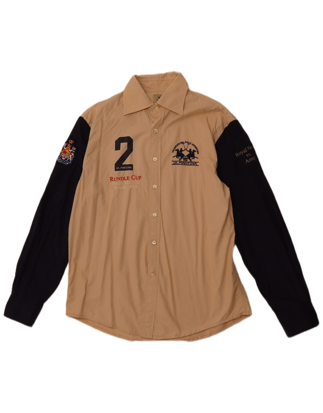 LA MARTINA Mens Royal Navy Graphic Shirt XL Beige Colourblock Cotton