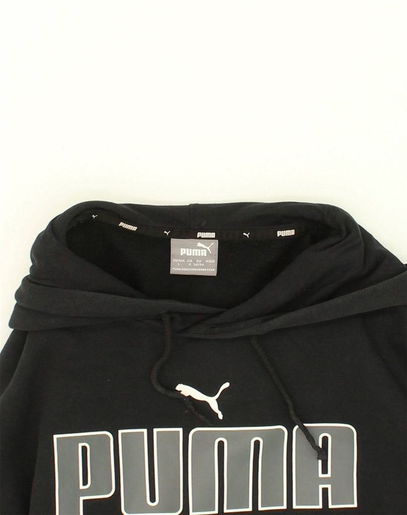 PUMA Mens Graphic Hoodie Jumper Large Black Cotton | Vintage Puma | Thrift | Second-Hand Puma | Used Clothing | Messina Hembry 