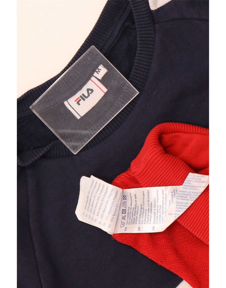 Fila Mens Sweatshirt Jumper Medium Navy Blue Colourblock Cotton