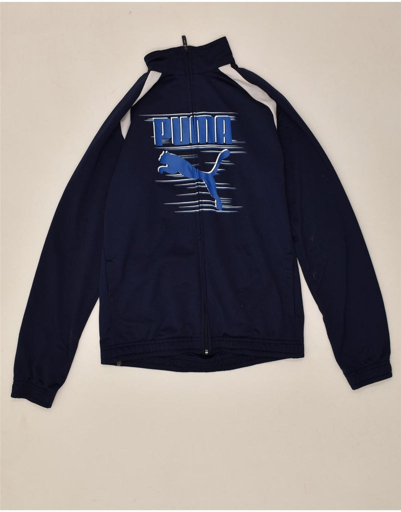 PUMA Boys Graphic Tracksuit Top Jacket 13-14 Years Navy Blue Polyester | Vintage Puma | Thrift | Second-Hand Puma | Used Clothing | Messina Hembry 