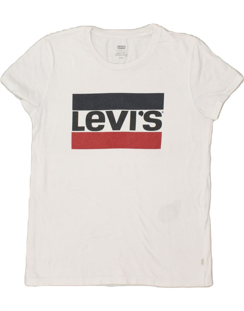 LEVI'S Womens Graphic T-Shirt Top UK 10 Small White Cotton | Vintage Levi's | Thrift | Second-Hand Levi's | Used Clothing | Messina Hembry 