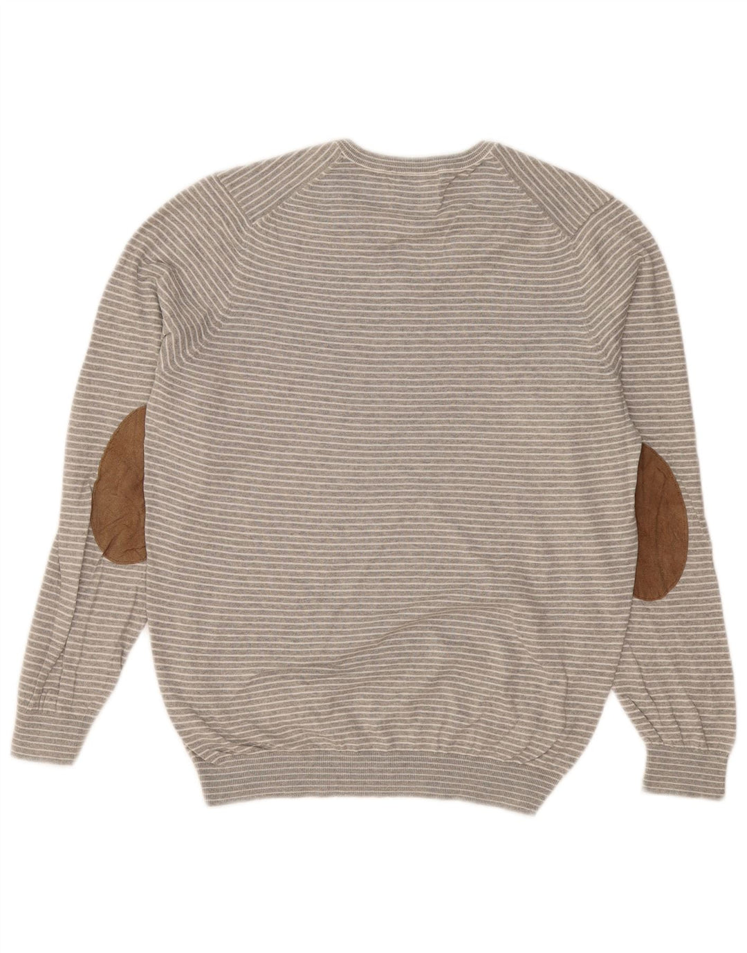 MASSIMO DUTTI Mens V-Neck Jumper Sweater Large Grey Striped Cotton