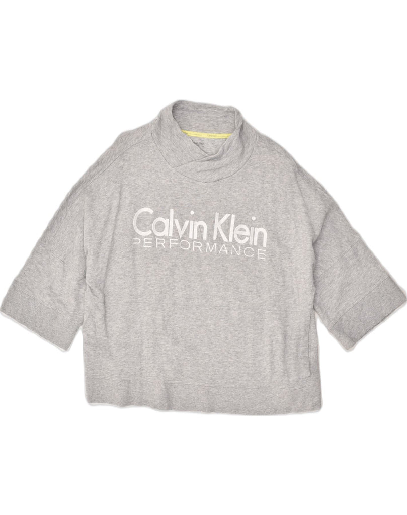 CALVIN KLEIN Womens Performance Graphic Sweatshirt Jumper UK 16 Large Grey | Vintage Calvin Klein | Thrift | Second-Hand Calvin Klein | Used Clothing | Messina Hembry 