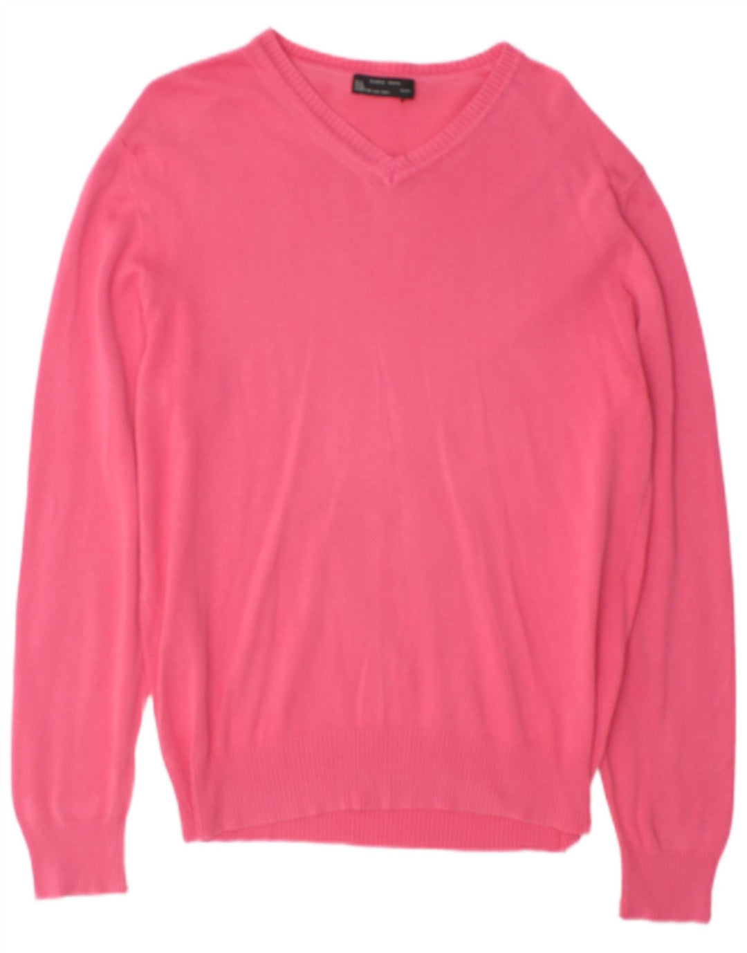 Zara Mens V-Neck Jumper Sweater Medium Pink Cotton