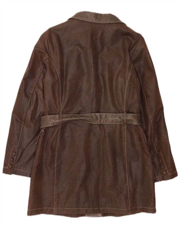 Vintage Womens Leather Coat IT 50 XL Brown Classic
