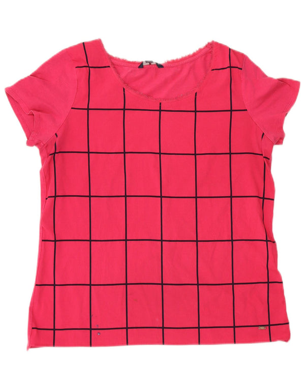 Tommy Hilfiger Womens Graphic T-Shirt Top UK 14 Large Pink Geometric