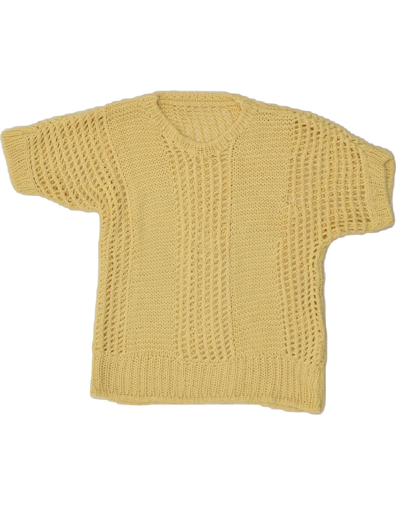 VINTAGE Womens Short Sleeve Crew Neck Jumper Sweater UK 12 Medium Yellow | Vintage Vintage | Thrift | Second-Hand Vintage | Used Clothing | Messina Hembry 