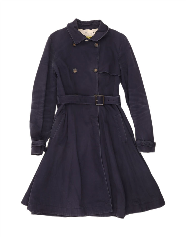 Hobbs Womens Trench Coat UK 12 Medium Navy Blue Cotton