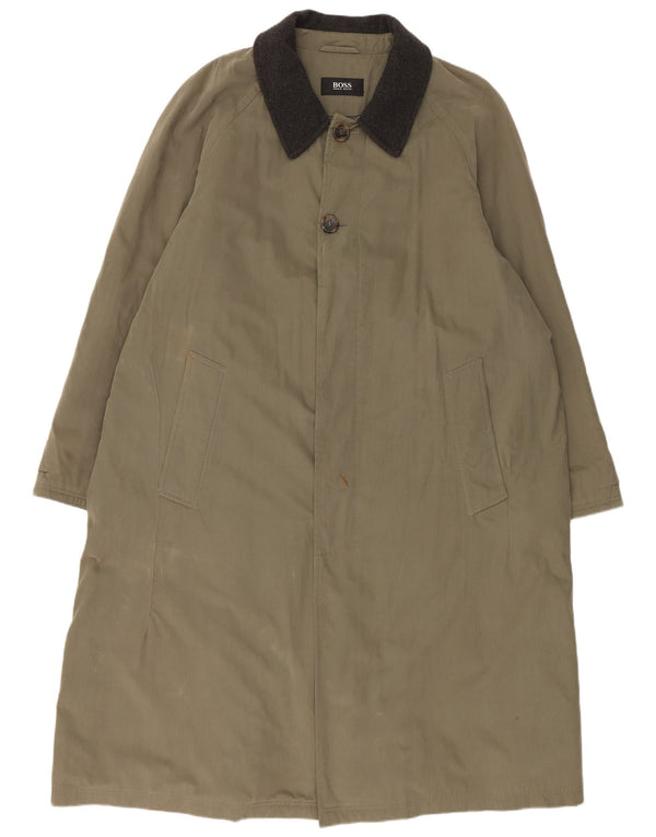Hugo Boss Womens Overcoat EU 54 2XL Khaki Cotton