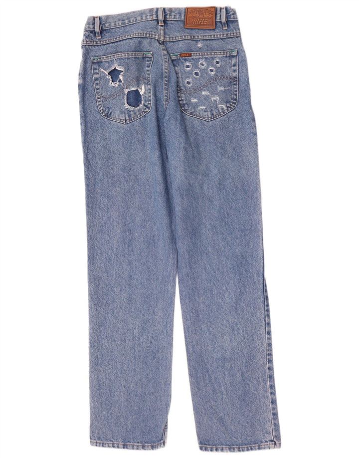 Rifle Mens Distressed Straight Jeans W33 L33 Blue Cotton