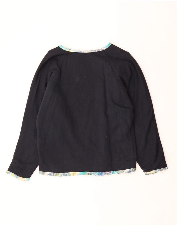 Vintage Womens Reversible Top Long Sleeve UK 16 Large Navy Blue Cotton