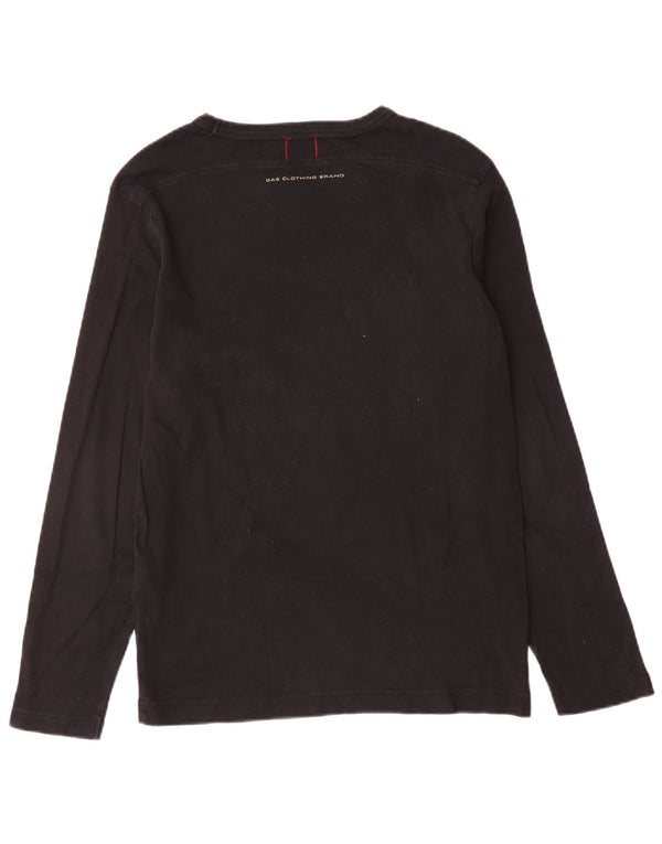 Gas Mens Top Long Sleeve Small Black Cotton