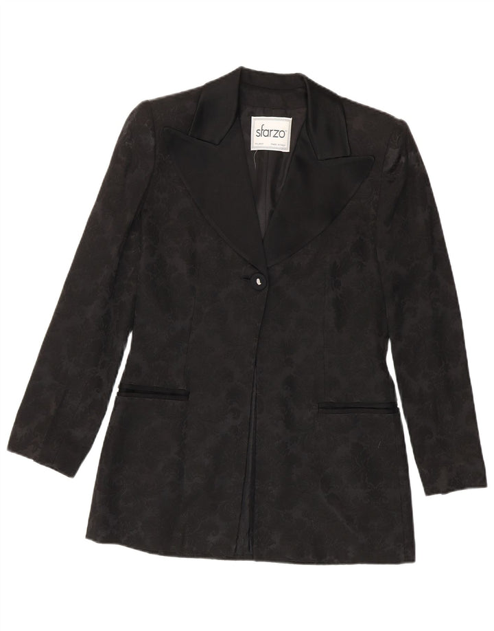 Sfarzo Womens 1 Button Blazer Jacket IT 42 Medium Black Floral Acrylic