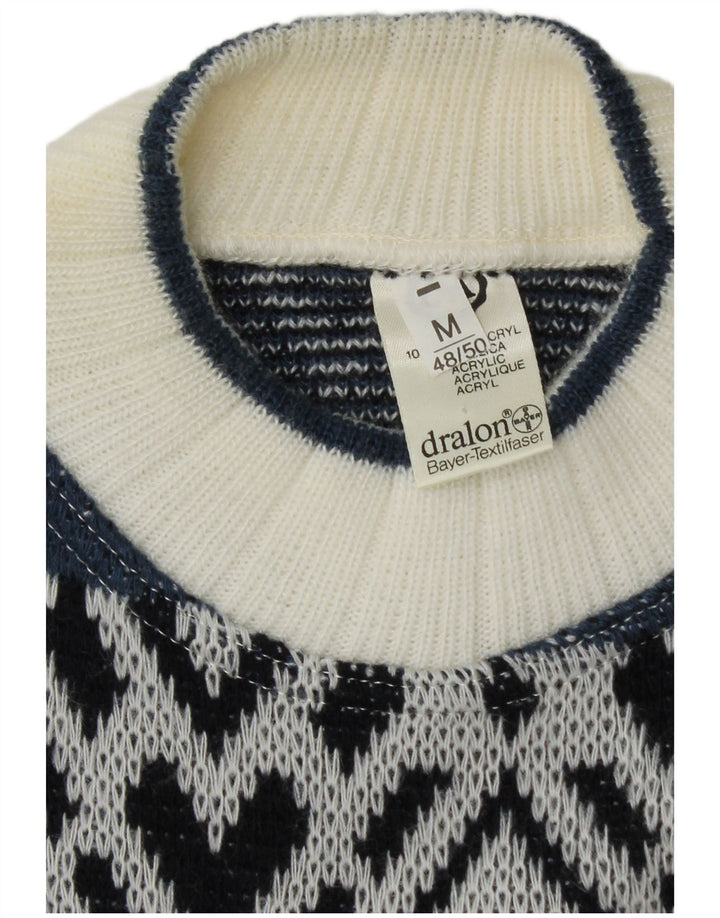 DRALON Mens Crew Neck Jumper Sweater IT 48/50 Medium Navy Blue Geometric