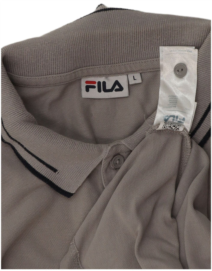 Fila Mens Long Sleeve Polo Shirt Large Grey Cotton