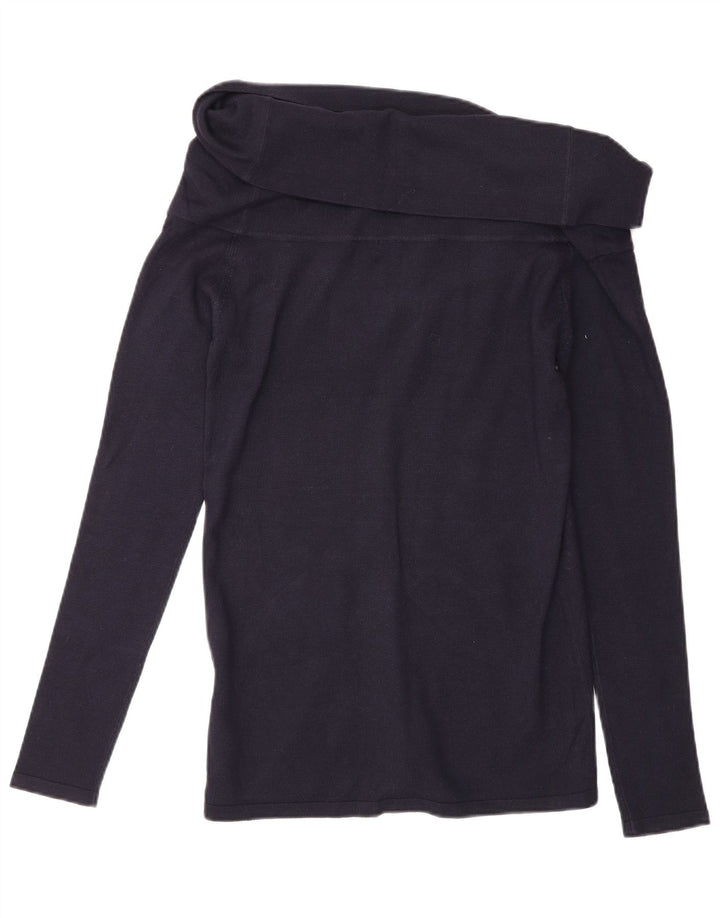 Zara Womens Top Long Sleeve UK 14 Large Navy Blue Viscose