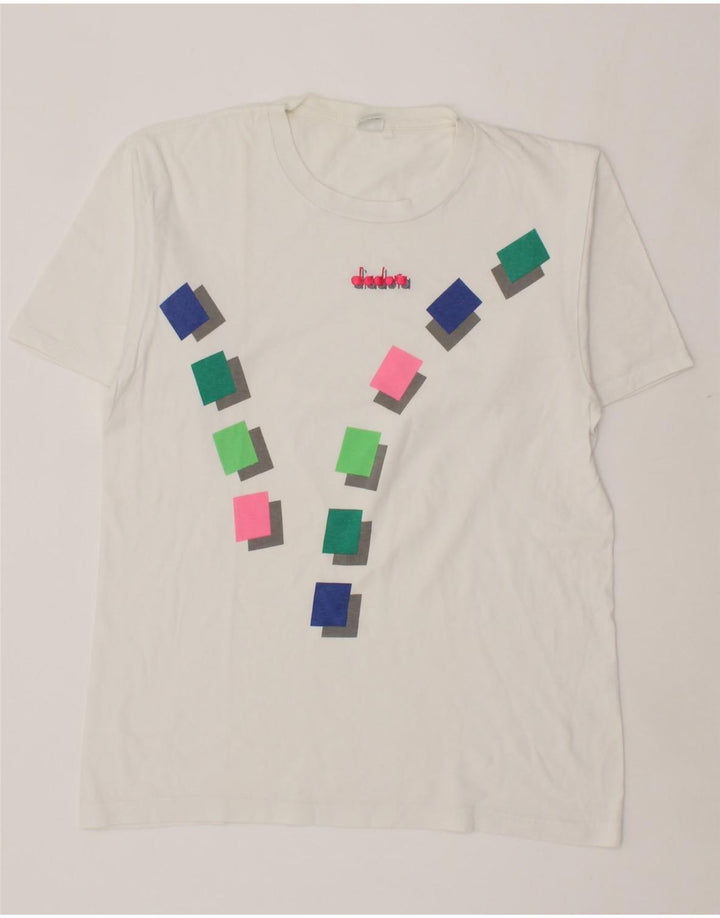 DIADORA Womens Graphic T-Shirt Top UK 12 Medium White Vintage Diadora and Second-Hand Diadora from Messina Hembry 