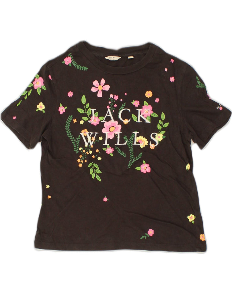 JACK WILLS Womens Graphic T-Shirt Top UK 6 XS Black Floral Cotton | Vintage Jack Wills | Thrift | Second-Hand Jack Wills | Used Clothing | Messina Hembry 