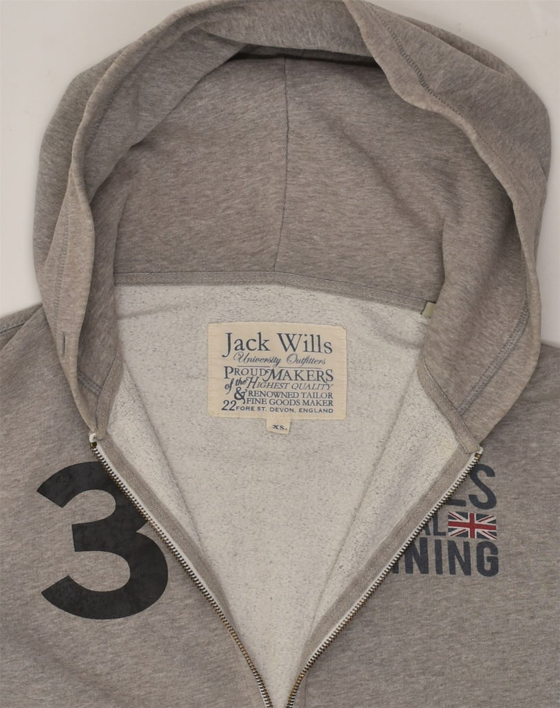 JACK WILLS Mens Graphic Zip Hoodie Sweater XS Grey Cotton | Vintage Jack Wills | Thrift | Second-Hand Jack Wills | Used Clothing | Messina Hembry 