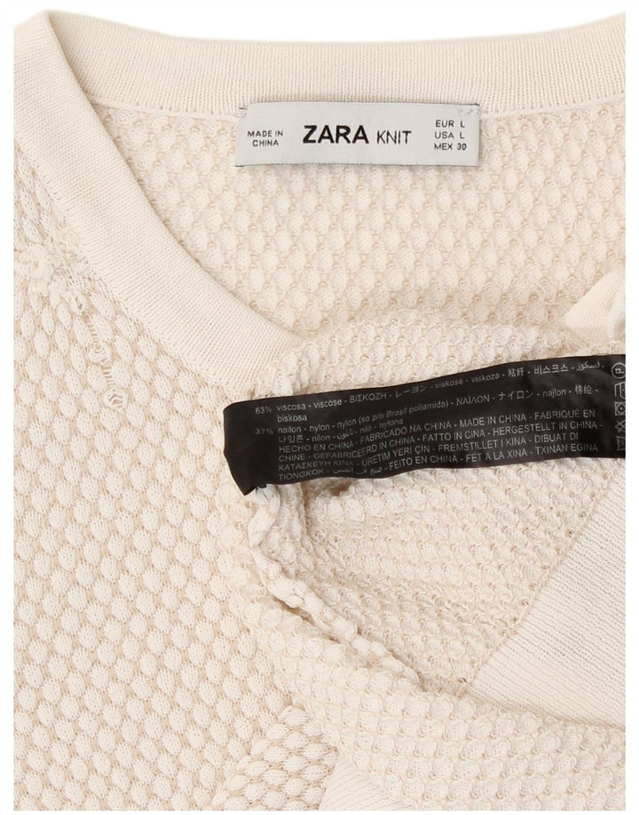 Zara Womens Cardigan Sweater UK 14 Large Beige Viscose