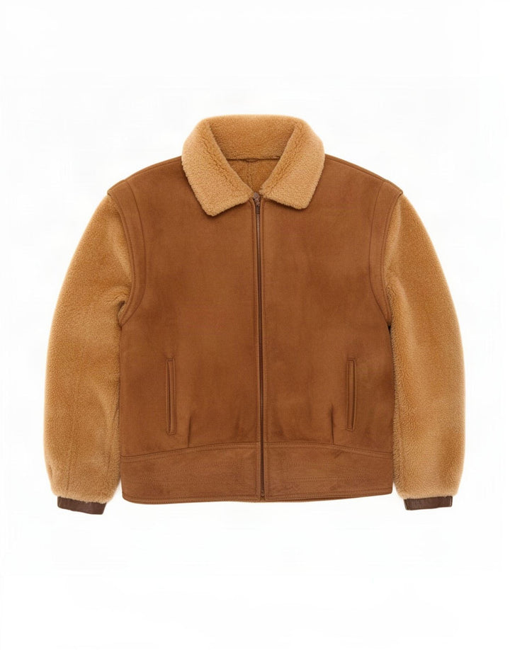 Vintage Mens Suede Bomber Jacket UK 40 Large Beige Colourblock