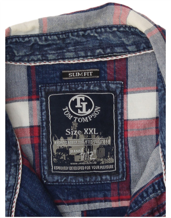 Tom Tompson Mens Slim Fit Shirt 2XL Navy Blue Check Cotton