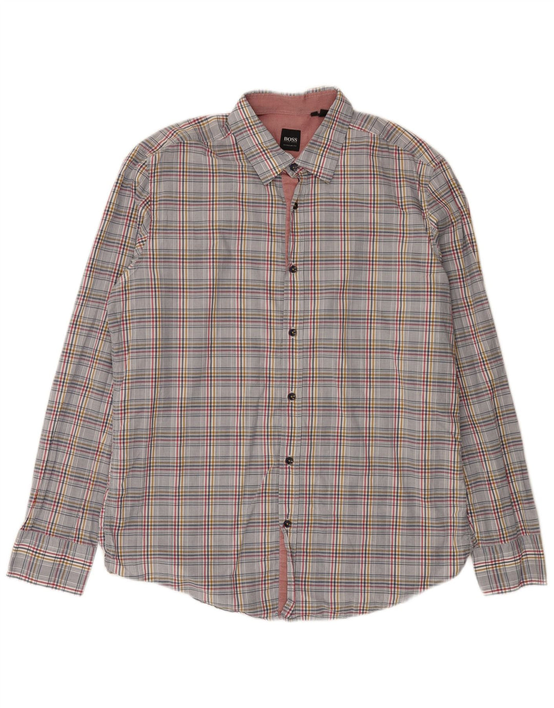 Hugo Boss Mens Regular Fit Shirt Large Grey Check Cotton
