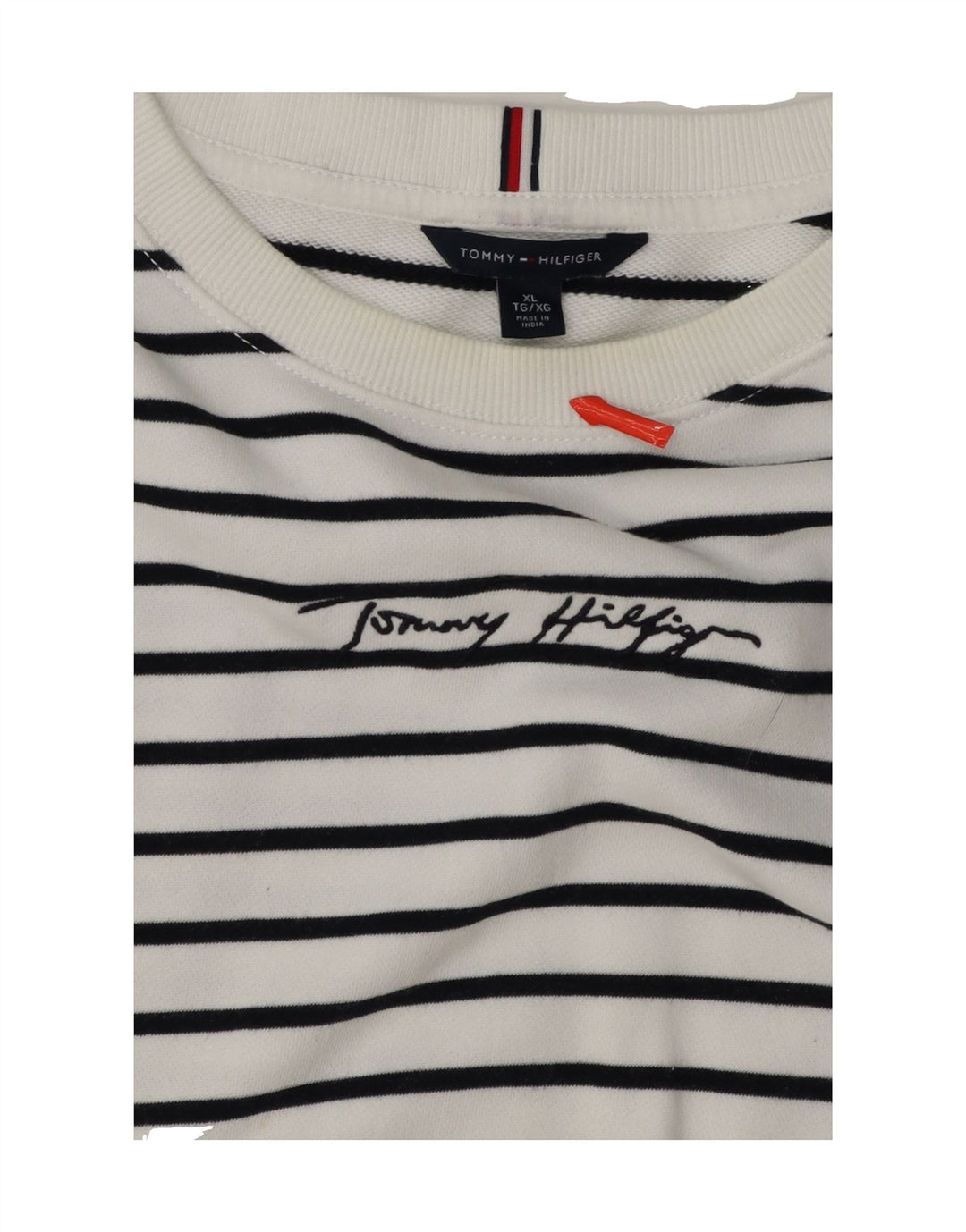 TOMMY HILFIGER Womens Oversized Sweatshirt Jumper UK 18 XL White Striped Vintage Tommy Hilfiger and Second-Hand Tommy Hilfiger from Messina Hembry 