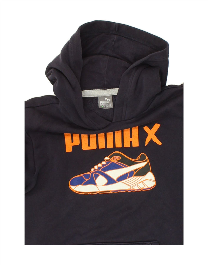 PUMA Boys Graphic Hoodie Jumper 11-12 Years Large Navy Blue | Vintage Puma | Thrift | Second-Hand Puma | Used Clothing | Messina Hembry 