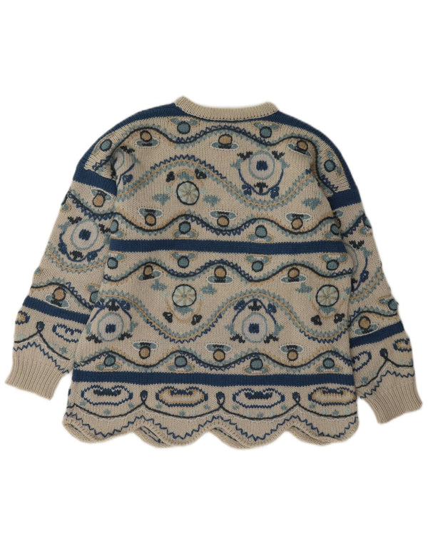 Stefanel Womens Boat Neck Jumper Sweater UK 16 Large Beige Geometric